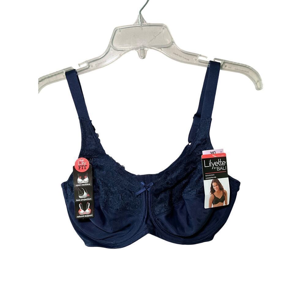 Lillyette by Bali Minimizer Comfort Lace Underwire Bra 0428 Sailor Blue Size 36D